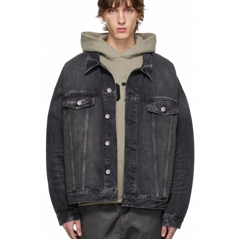 Fear of God Essentials Black Faded Denim Jacket Size Medium